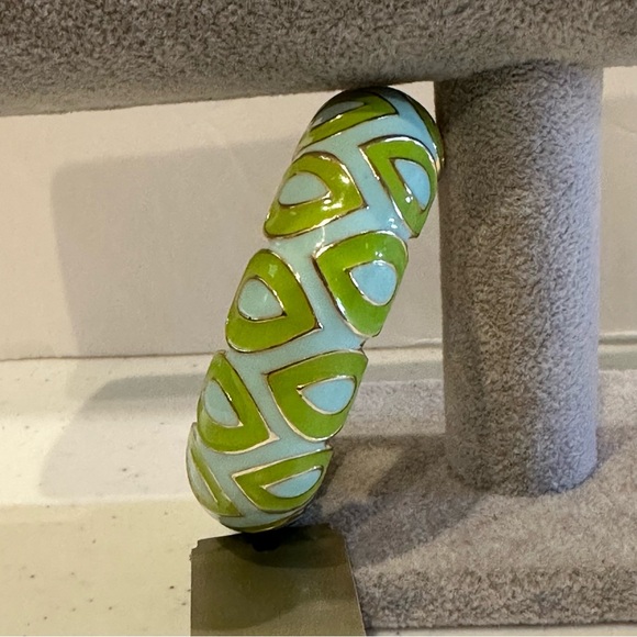 NWT Sequin by Nordstrom Clamper Bangle Bracelet-blue & green geometric design - Picture 12 of 13